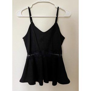 Material Girl Black Lace Detail Peplum Tank Top XS